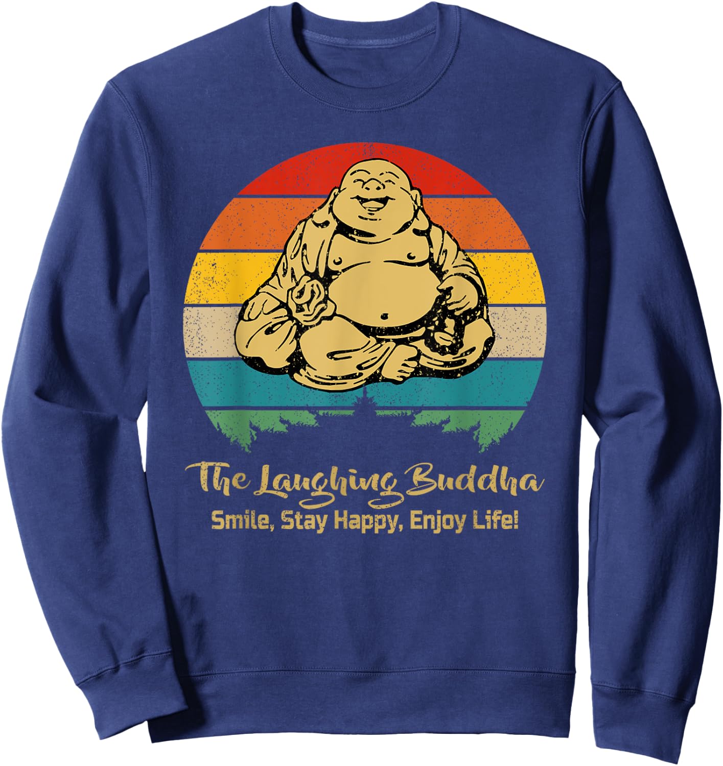 Laughing Smiling Vintage Retro Design Buddha Sweatshirt - Sweatshirt | Navy