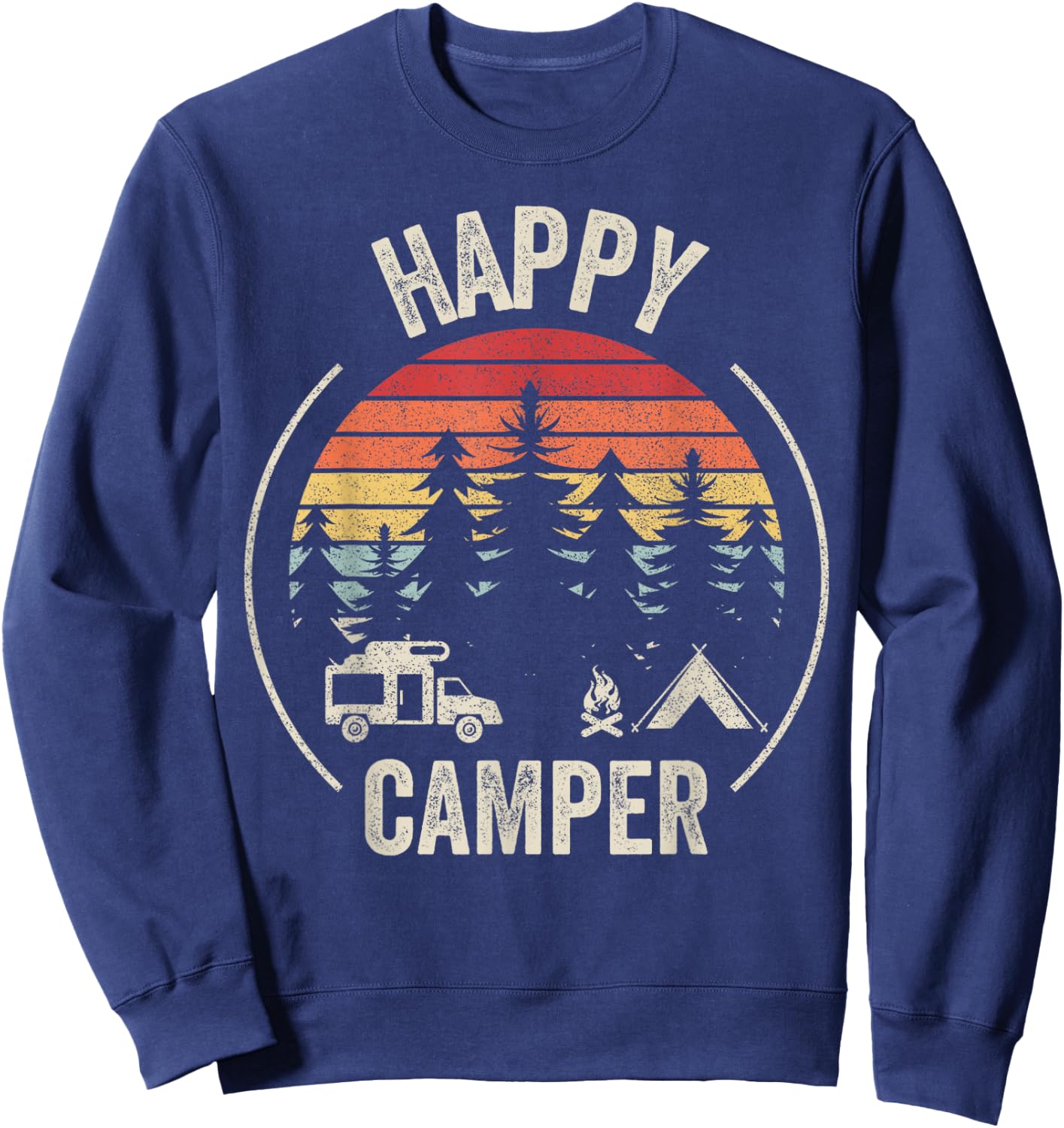 Vintage Retro Happy Camper Camping Sweatshirt - Sweatshirt | Navy