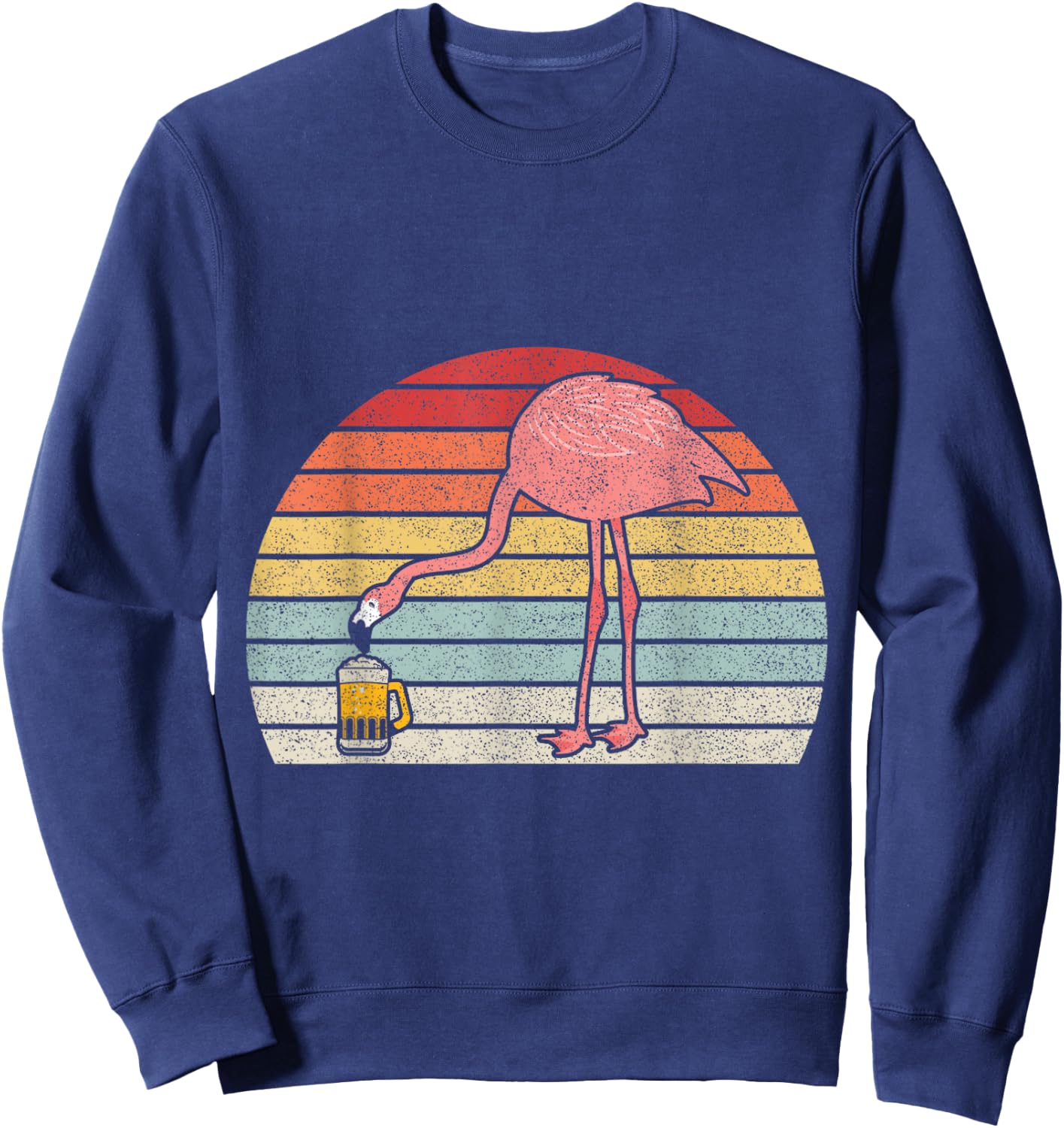 Retro Vintage Pink Flamingo Drinking Beer Sweatshirt - Sweatshirt | Navy