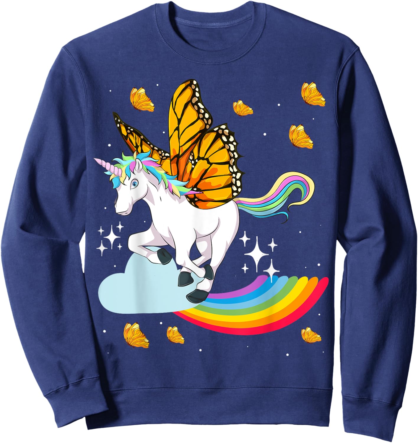 Fantasy Butterfly Animal Rainbow Magical Creature Unicorn Sweatshirt - Sweatshirt | Navy