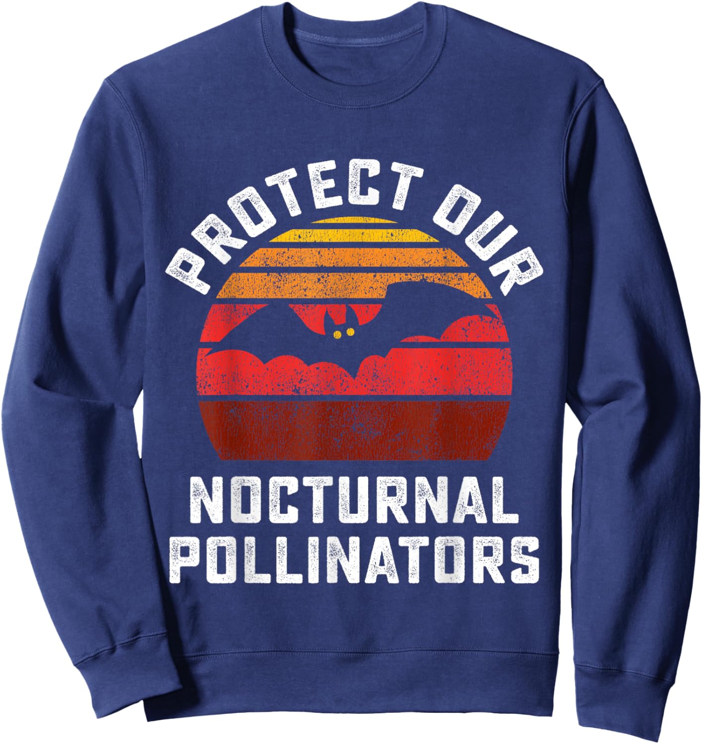 Protect Our Nocturnal Pollinators Bat Retro Halloween Bats Sweatshirt - Sweatshirt | Navy