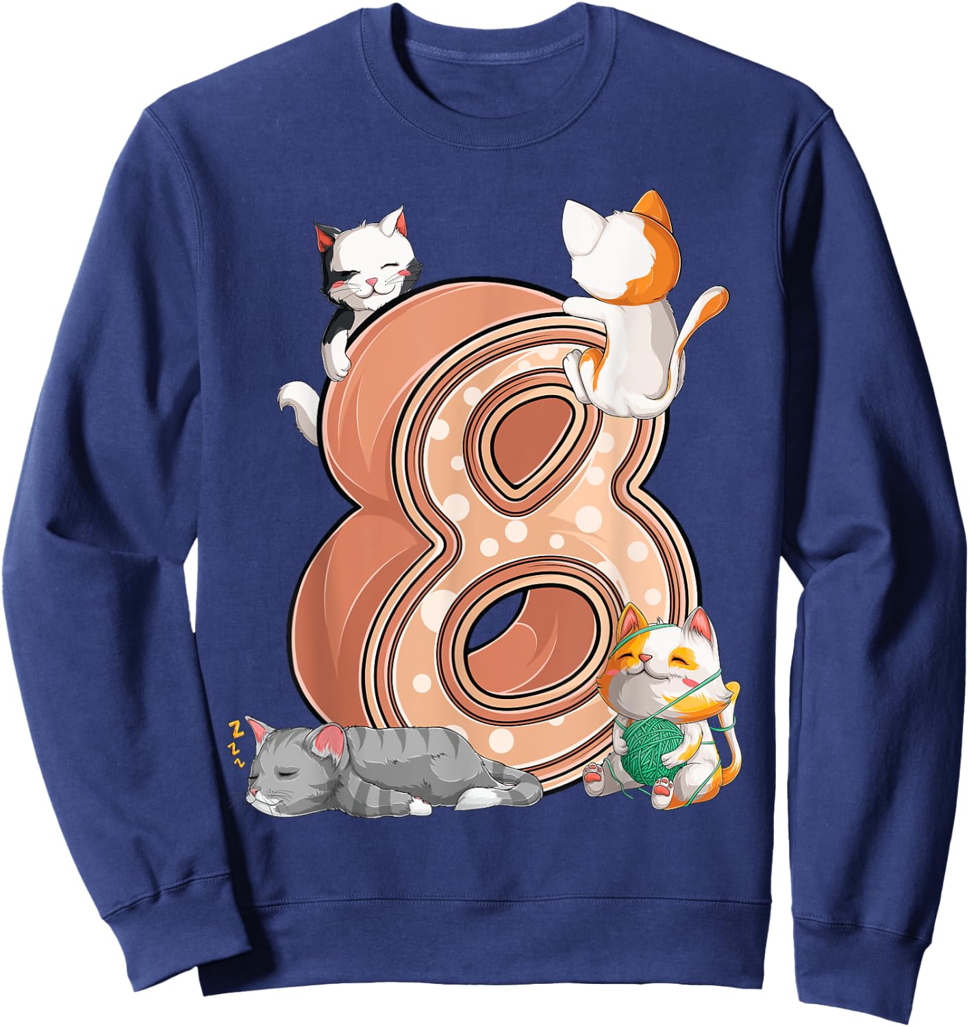 Cats 8th Birthday Party Eight 8 Years Old Kitten Pet Owner Sweatshirt - Sweatshirt | Navy