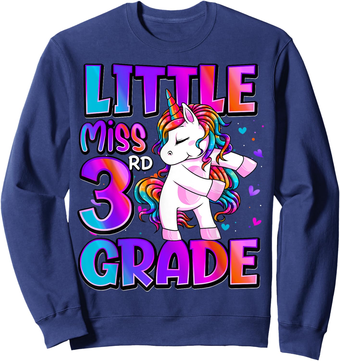 Little Miss 3rd Grade Unicorn Back To School 3rd Grade Girls Sweatshirt - Sweatshirt | Navy