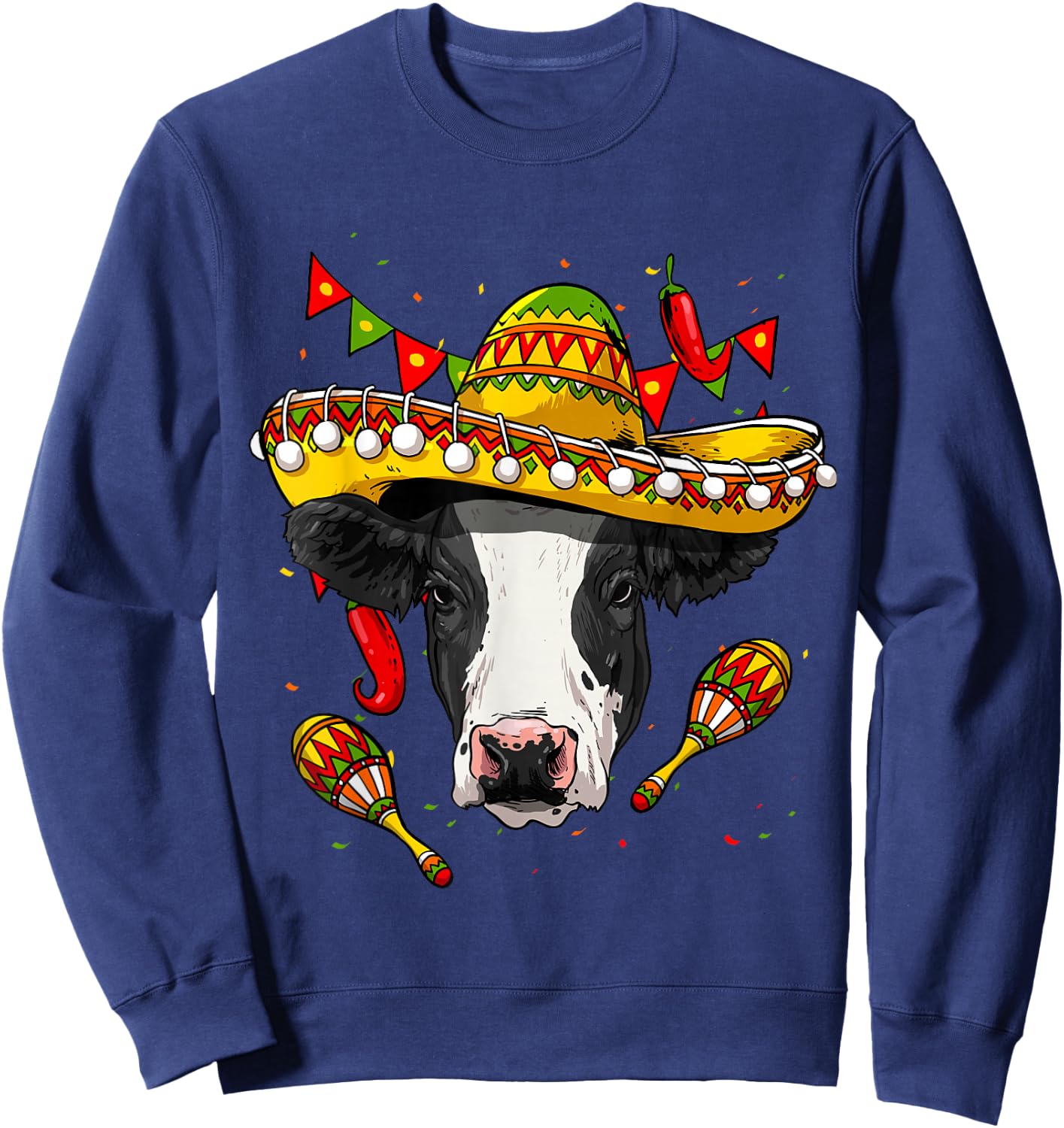 Cinco de Mayo Cow Mexican Lover Sombrero Cow Sweatshirt - Sweatshirt | Navy