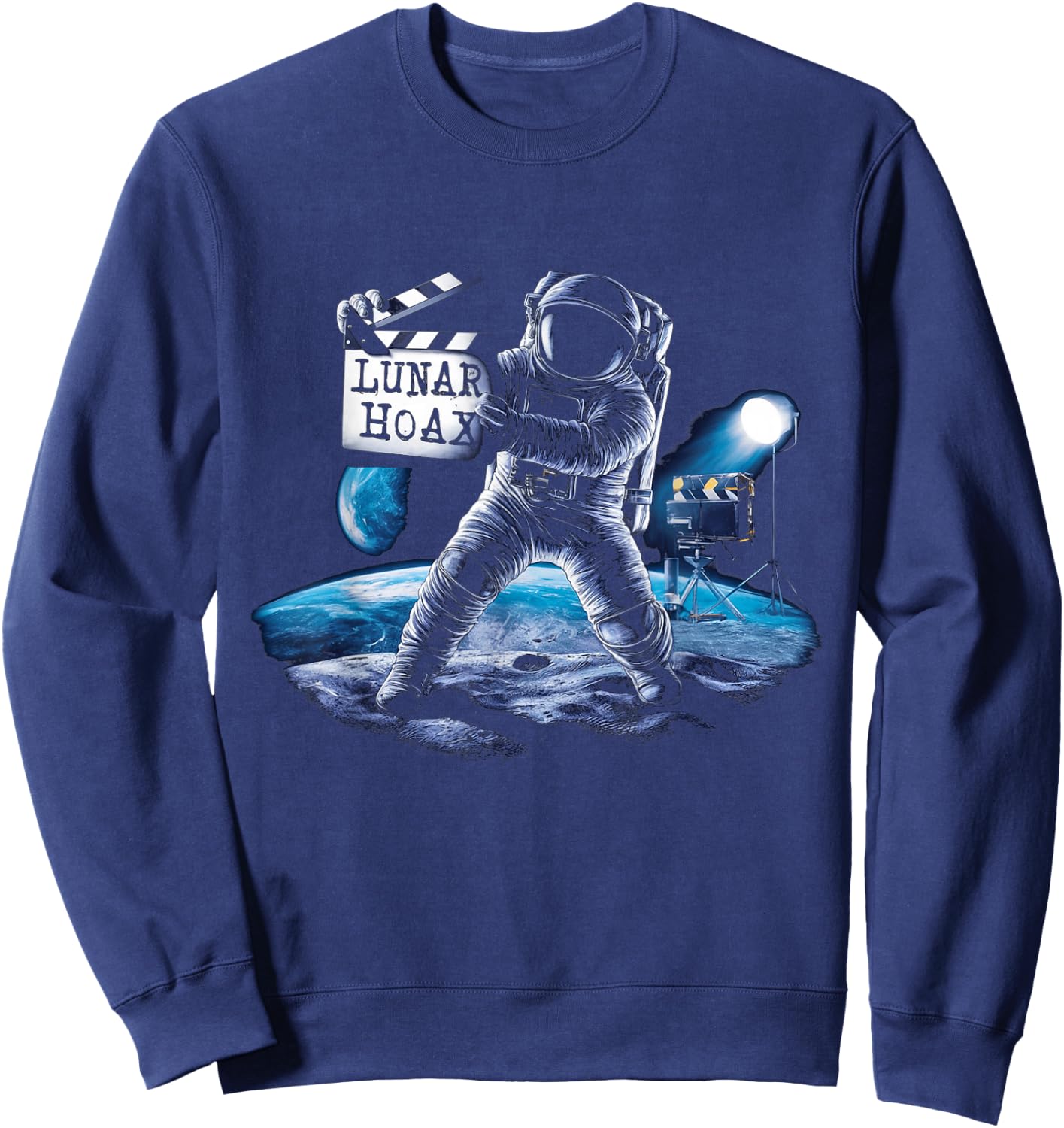 Astronaut Lunar Hoax Moon Landing Conspiracy Theory Sweatshirt - Sweatshirt | Navy