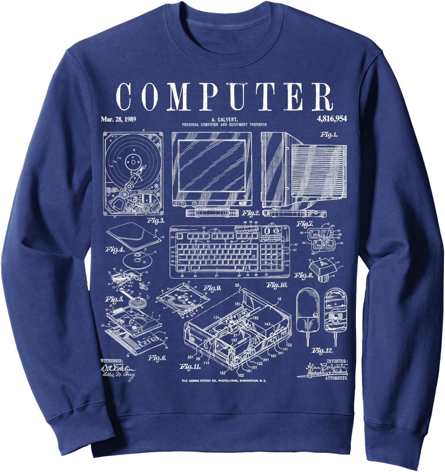 Computer Gamer Geek Vintage IT PC Hardware Patent Print Sweatshirt - Sweatshirt | Navy