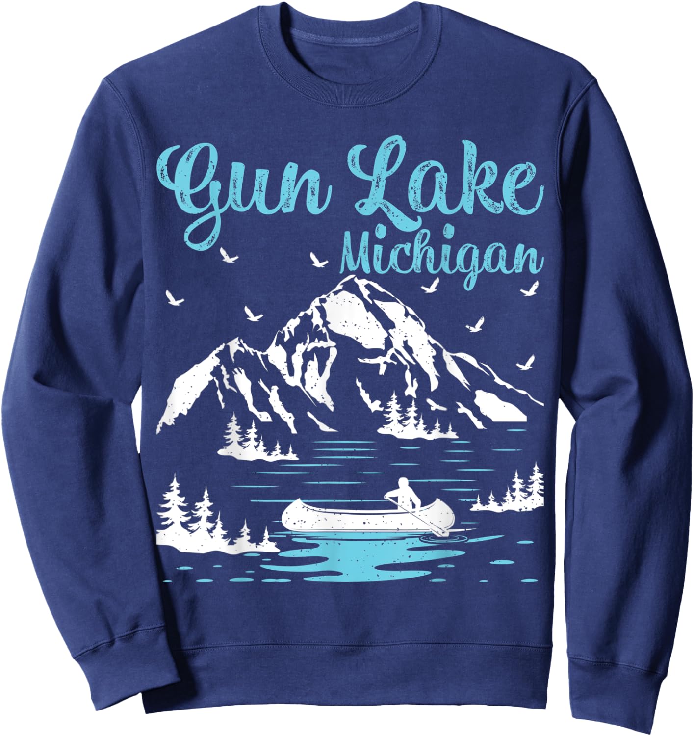 Summer Vacation Retro Michigan Gun Lake Men Women Sweatshirt - Sweatshirt | Navy
