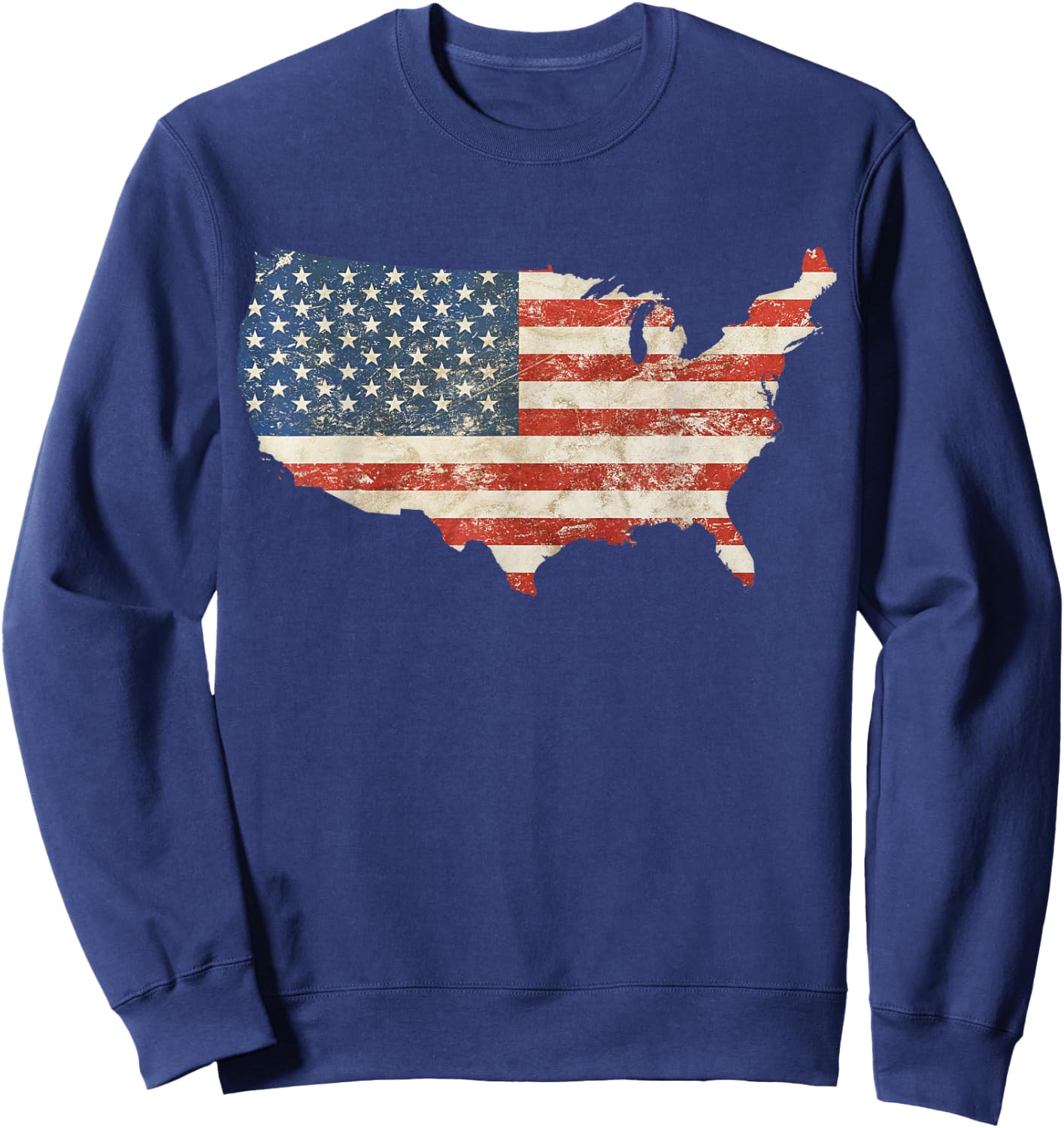US Map Shaped Grunge Vintage Faded American Flag Kids Men Sweatshirt - Sweatshirt | Navy