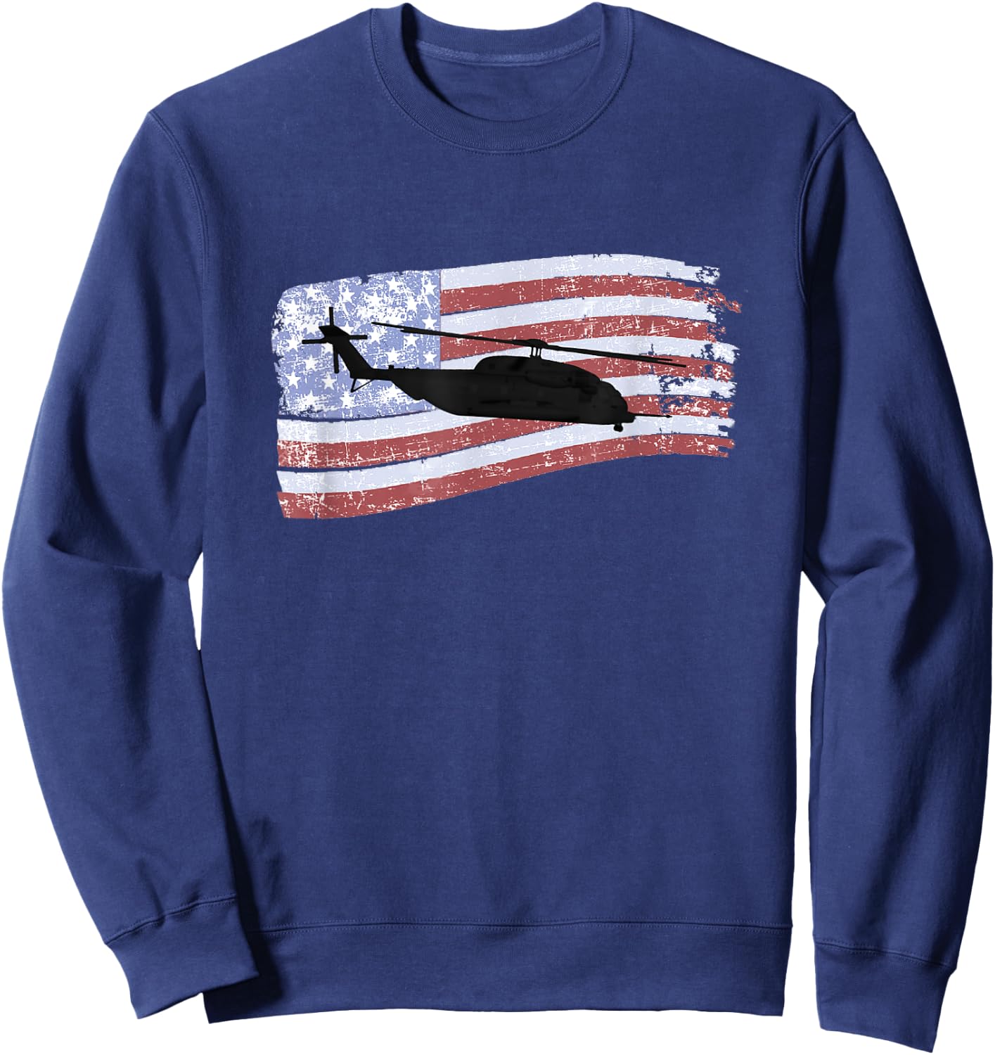 MH-53 Pave Low Helicopter Distressed US Flag Sweatshirt - Sweatshirt | Navy