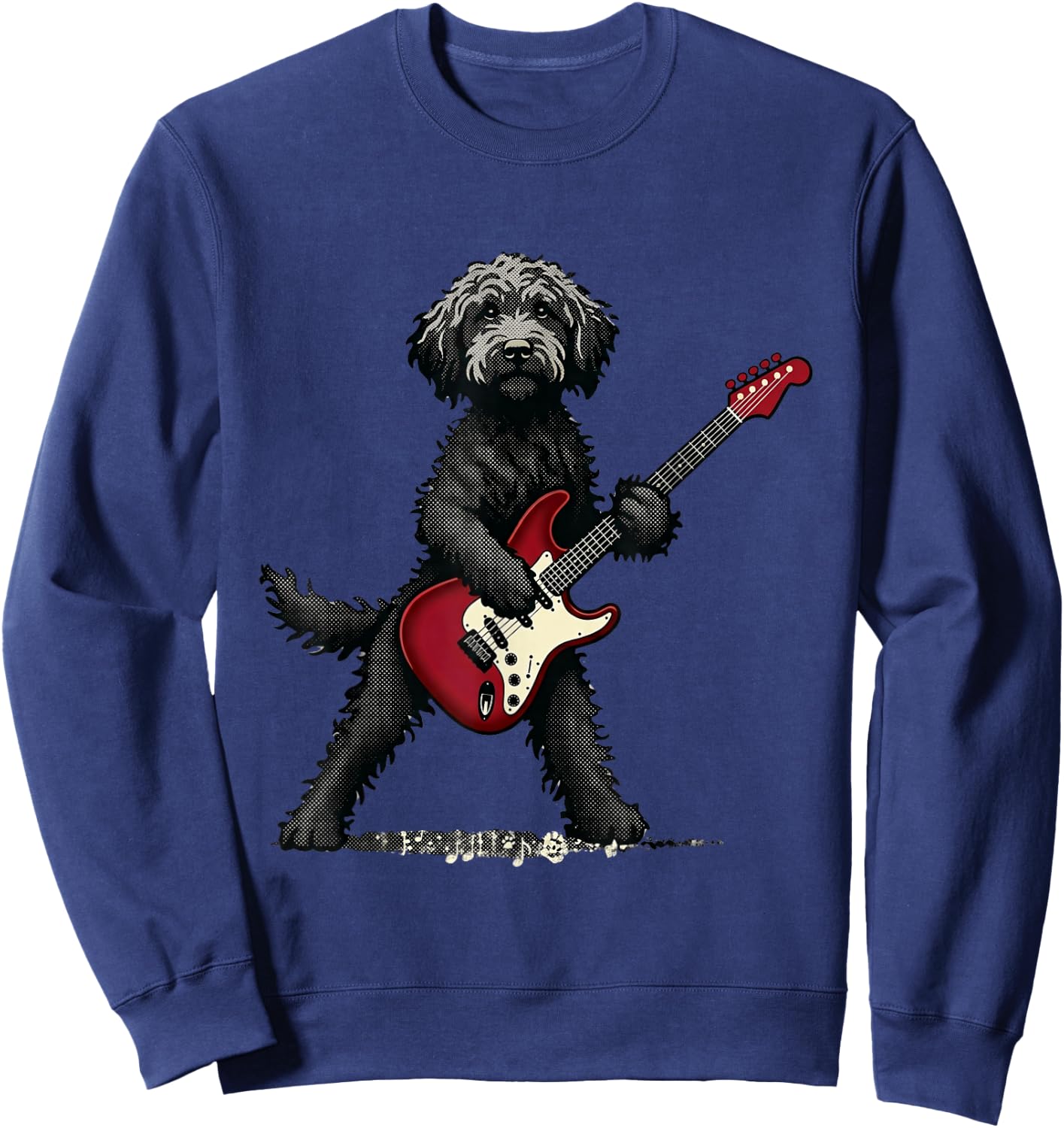 Funny Rock Goldendoodle Dog Playing Guitar Music Lover Dog Sweatshirt - Sweatshirt | Navy