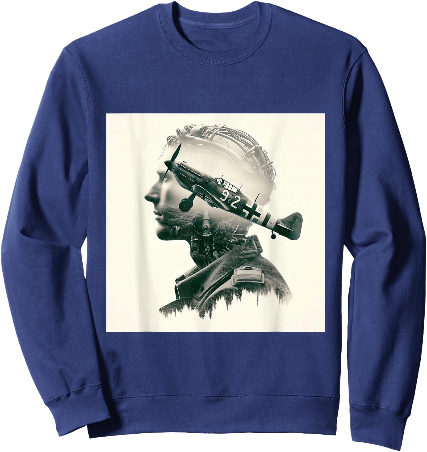 Aviation Legacy Silhouette Vintage Aircraft Enthusiast Art Sweatshirt - Sweatshirt | Navy