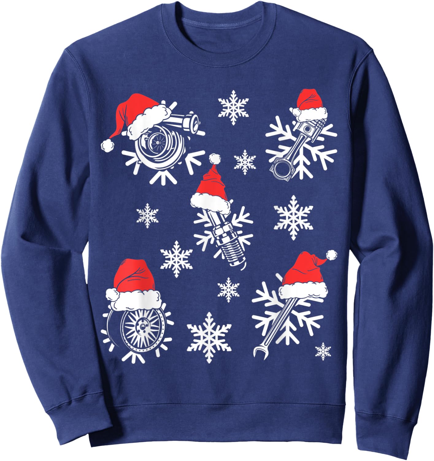 Funny Car Enthusiast Auto Mechanic Car Parts Ugly Christmas Sweatshirt - Sweatshirt | Navy