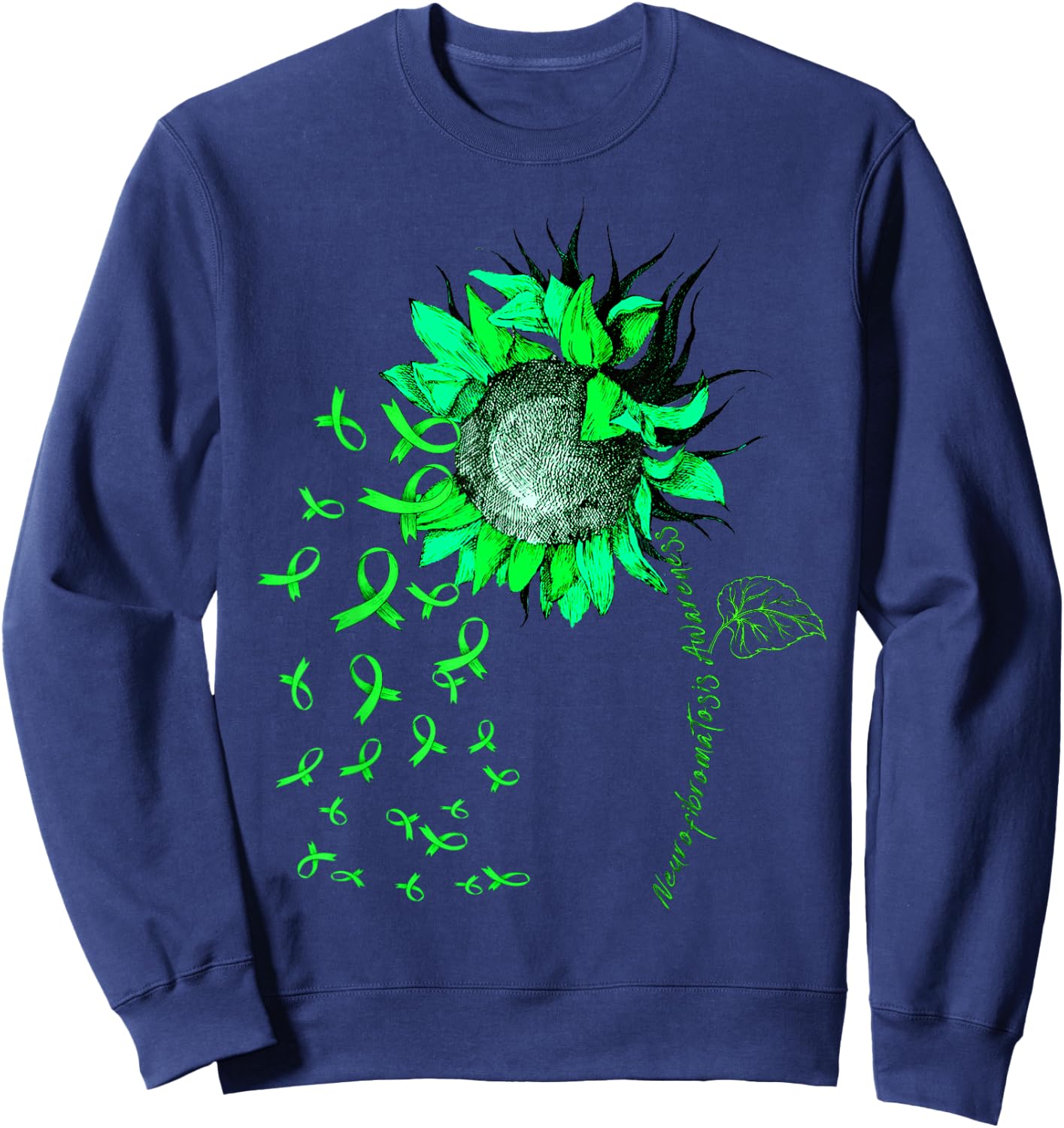 NEUROFIBROMATOSIS AWARENESS Sunflower Green Ribbon Sweatshirt - Sweatshirt | Navy