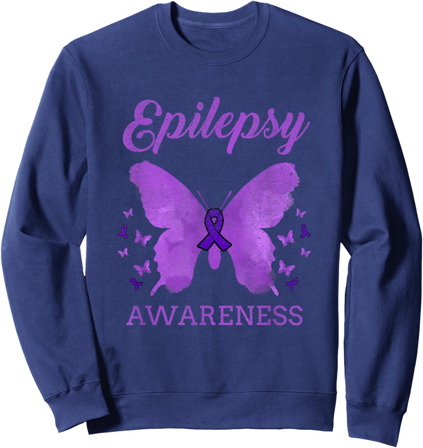 Epilepsy Awareness Butterfly Vintage Sweatshirt - Sweatshirt | Navy
