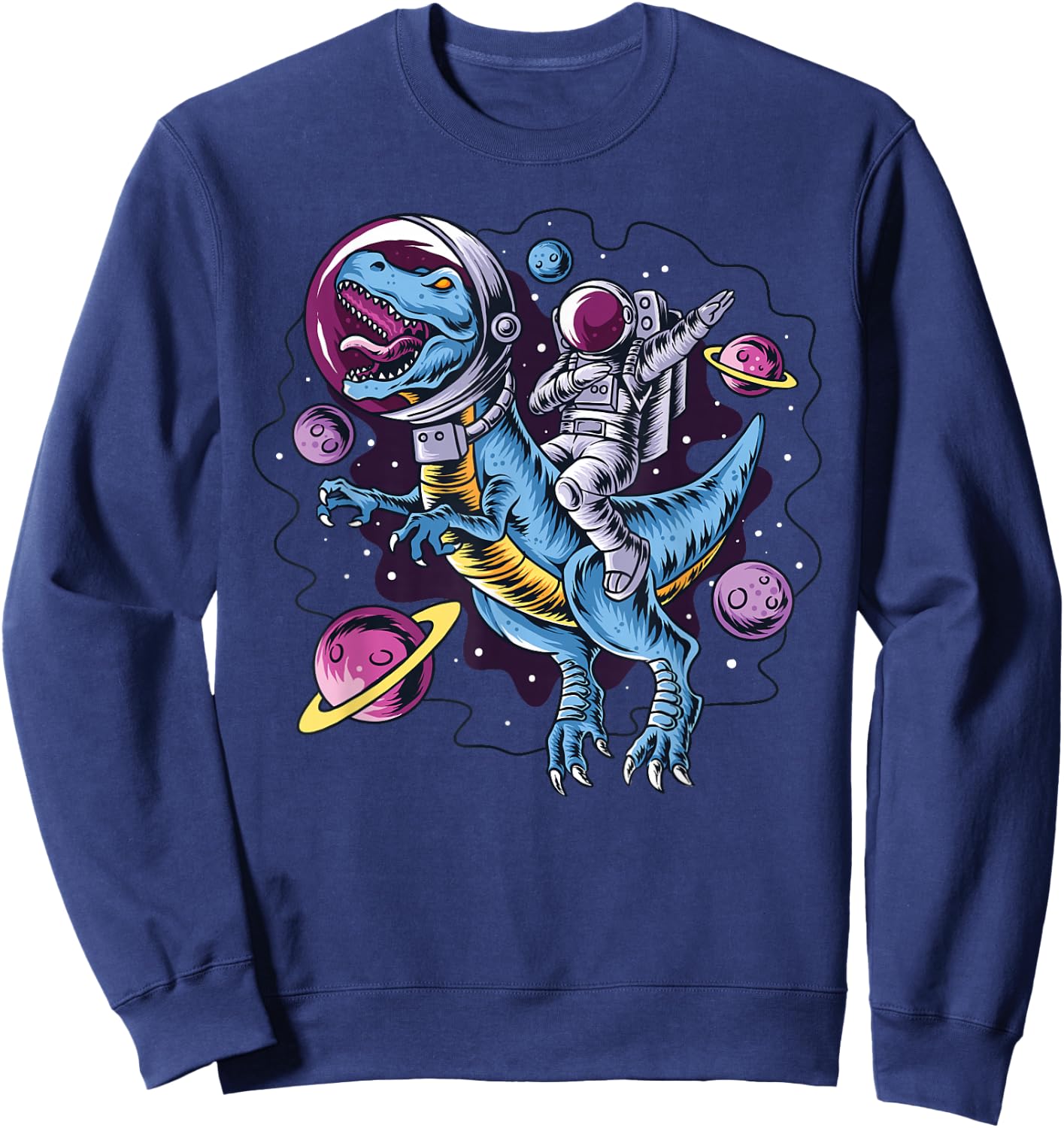 Dabbing Astronaut T-Rex Dinosaur Space All Moon Astronaut Sweatshirt - Sweatshirt | Navy