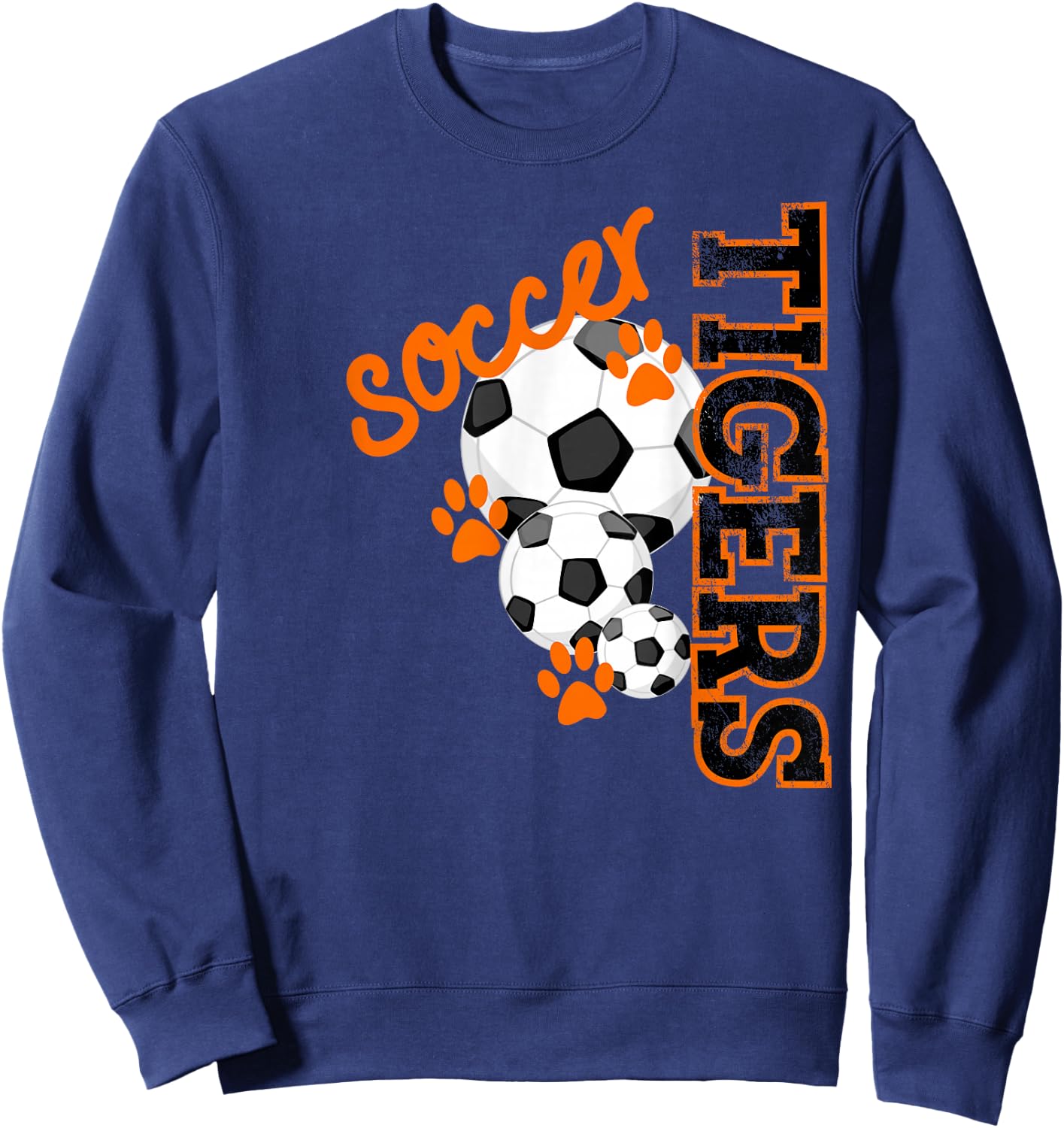 Tigers Soccer Ball Football Mascot Paw Prints T Shirt Sweatshirt - Sweatshirt | Navy