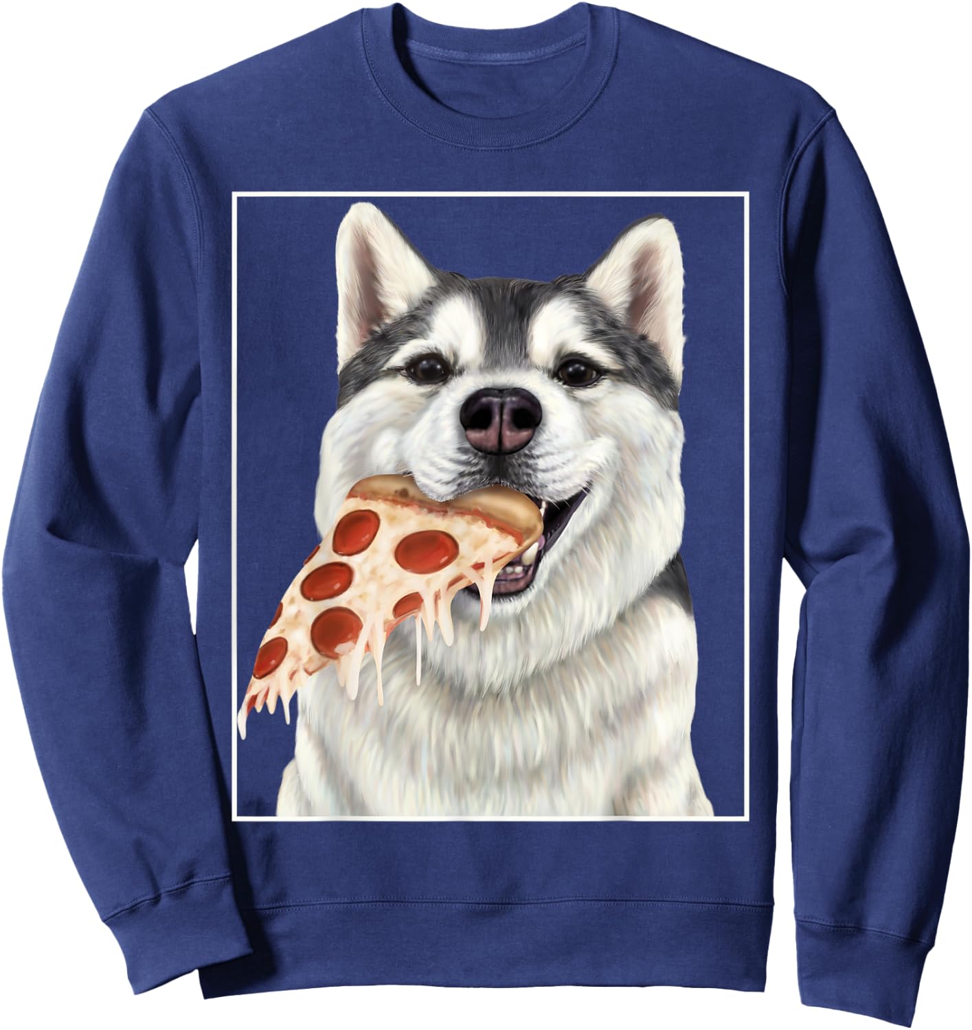 Husky eating pizza. - Dog with pizza slices Men Women Kids Sweatshirt - Sweatshirt | Navy