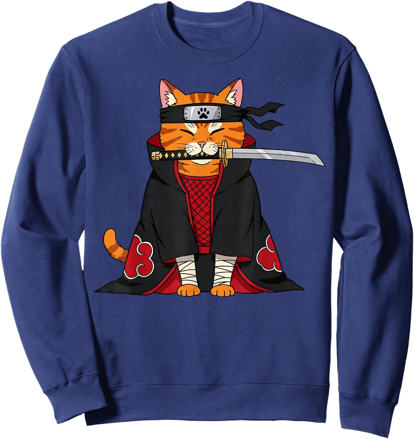 Japanese Samurai Ninja Anime Cat Kawaii Gifts Men Women Kids Sweatshirt - Sweatshirt | Navy