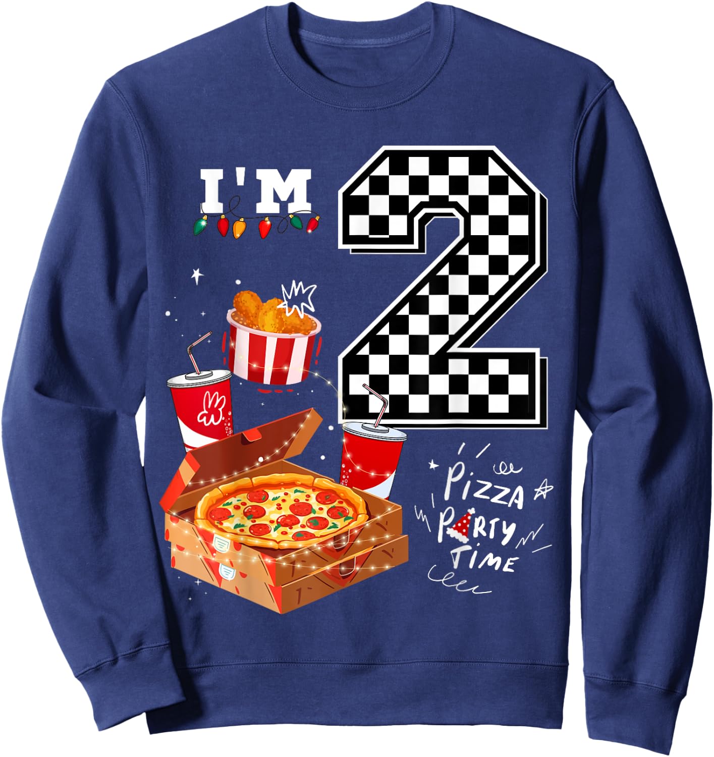 Funny Pizza Lover 2nd Birthday Crew 2 Years Old Boys Match Sweatshirt - Sweatshirt | Navy