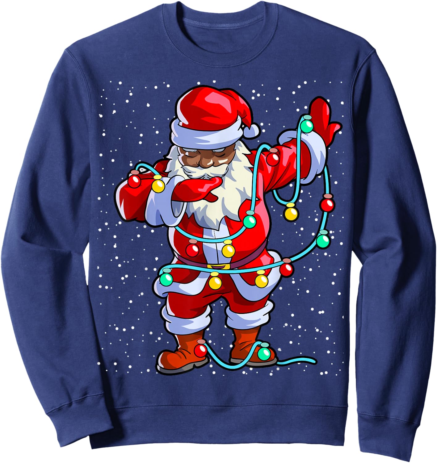 Santa Claus Black Christmas Afro African American Xmas Sweatshirt - Sweatshirt | Navy
