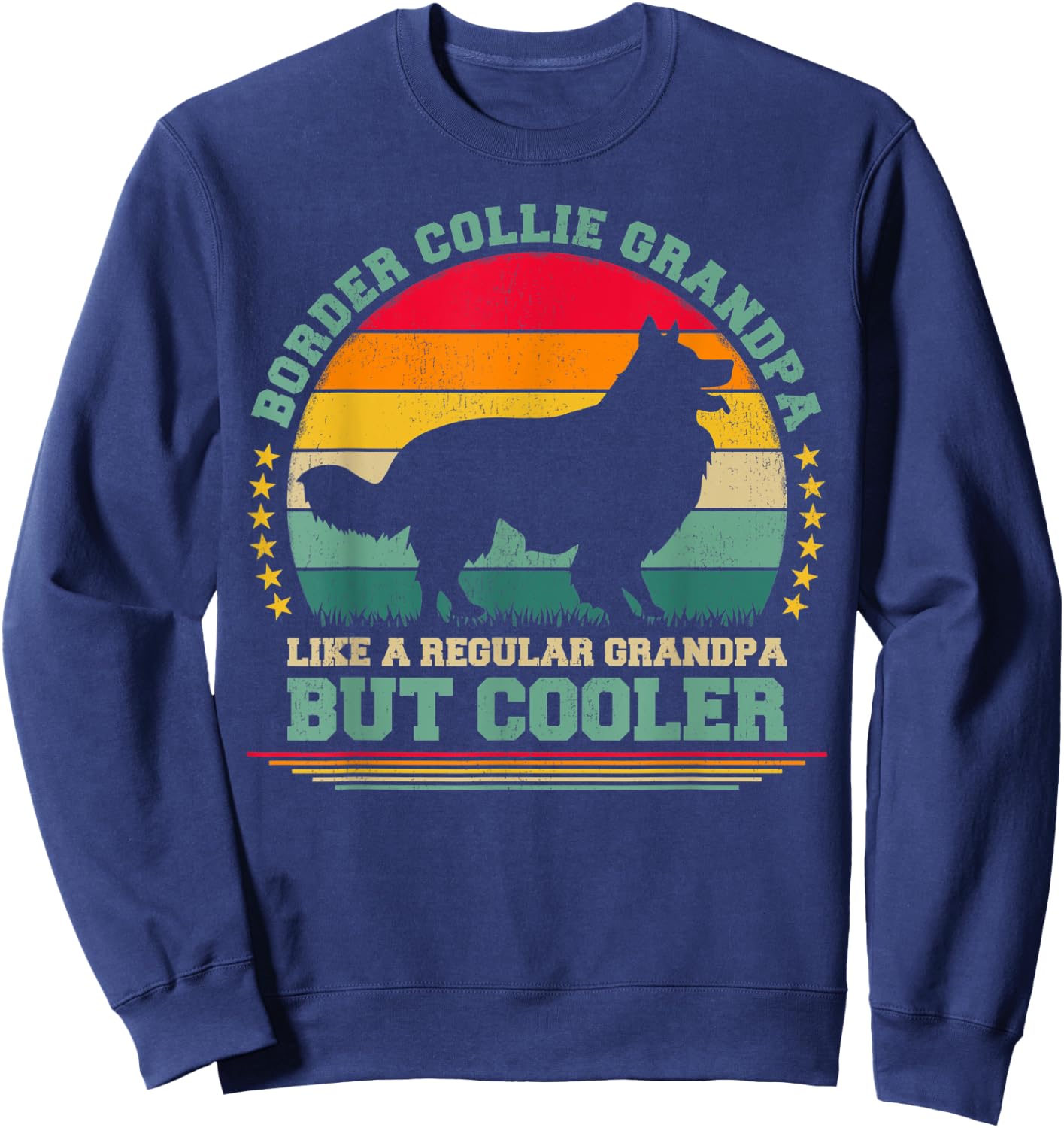 Funny Vintage Retro Dog Border Collie Grandpa Father's Day Sweatshirt - Sweatshirt | Navy