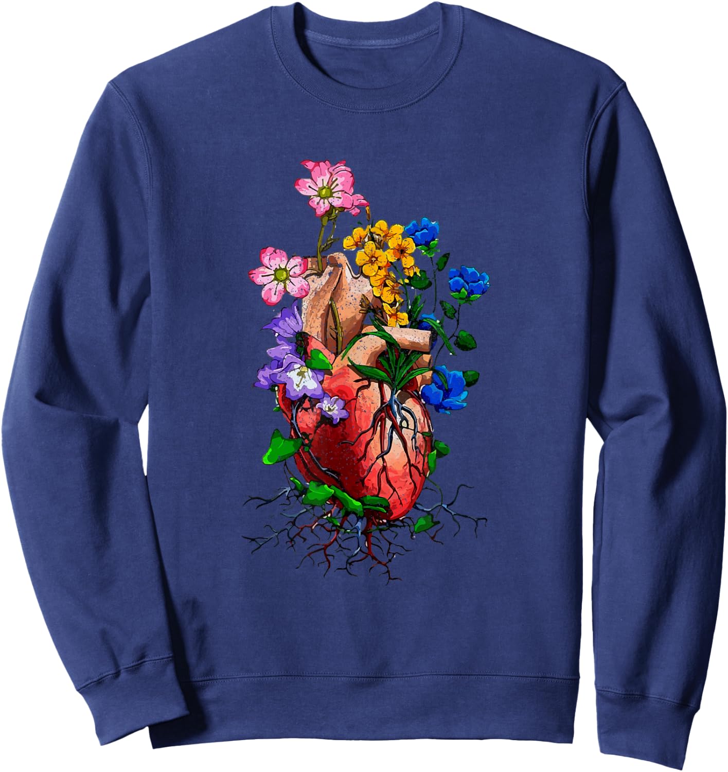 Floral Goth Anatomical Heart Show Love Sweatshirt - Sweatshirt | Navy