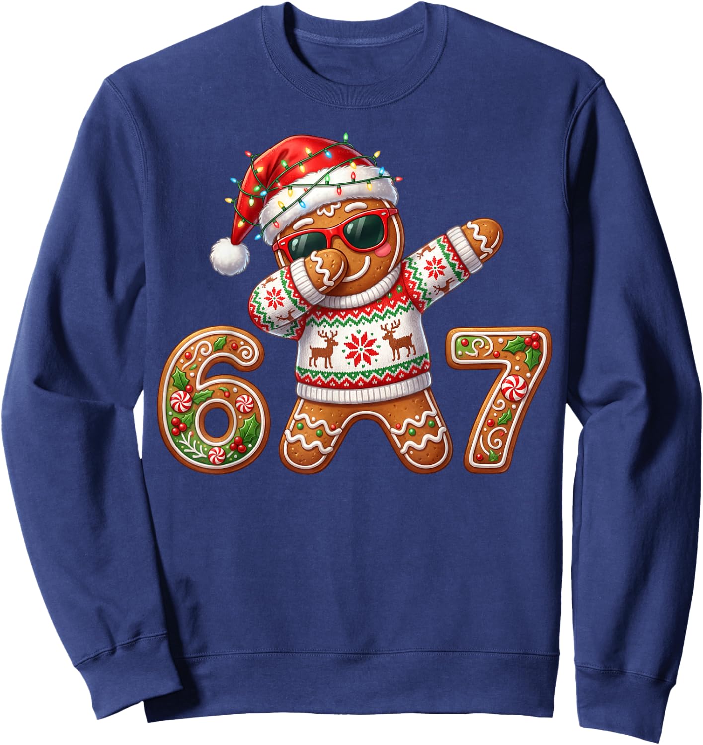 Funny Gingerbread Six Seven 67 Ice Cream Drip Christmas Boys Sweatshirt - Sweatshirt | Navy