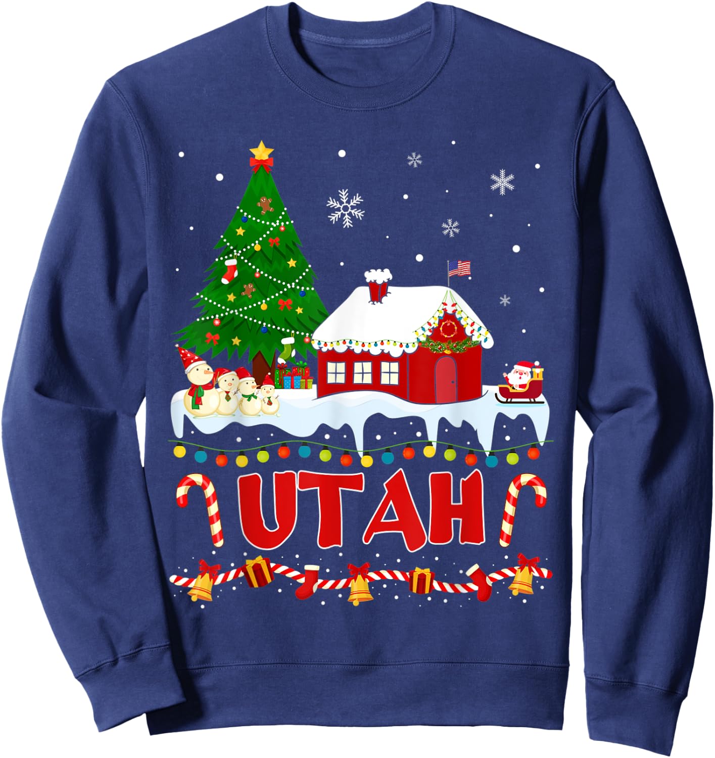 Utah Christmas Tree Light Pyjama State of Utah Santa Sweatshirt - Sweatshirt | Navy