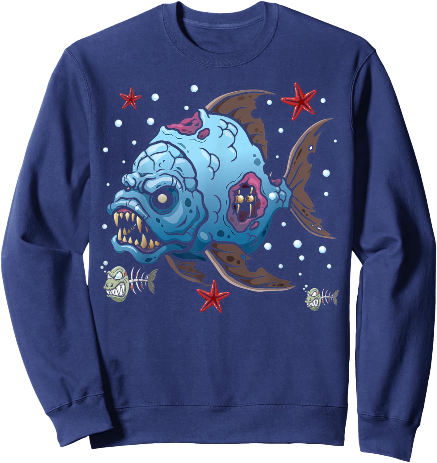 Sea Animal Zombies Fish Funny Halloween Costume Fish Sweatshirt - Sweatshirt | Navy
