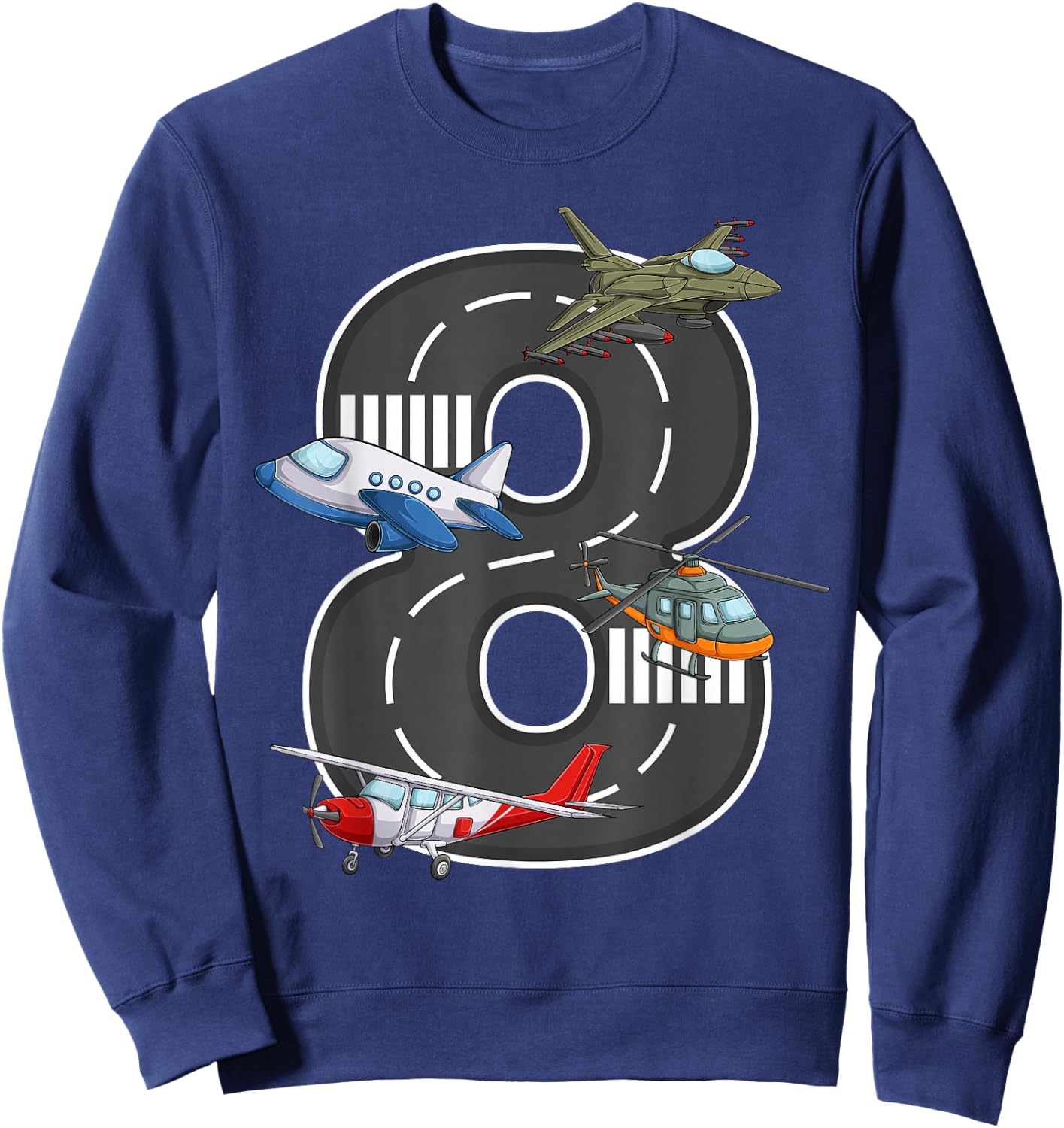 Little Pilot 8th Birthday Party 8 Eight Year Old Airplane Sweatshirt - Sweatshirt | Navy