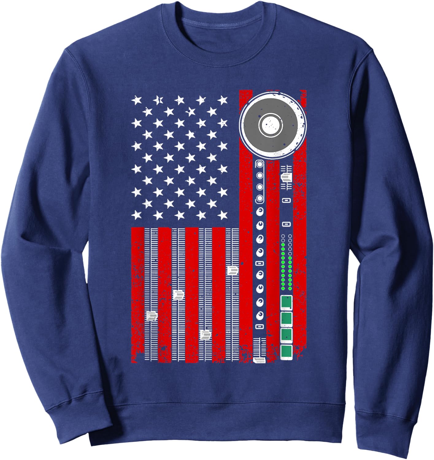 Cool Music Producer Women American Flag Patriotic DJ Sweatshirt - Sweatshirt | Navy