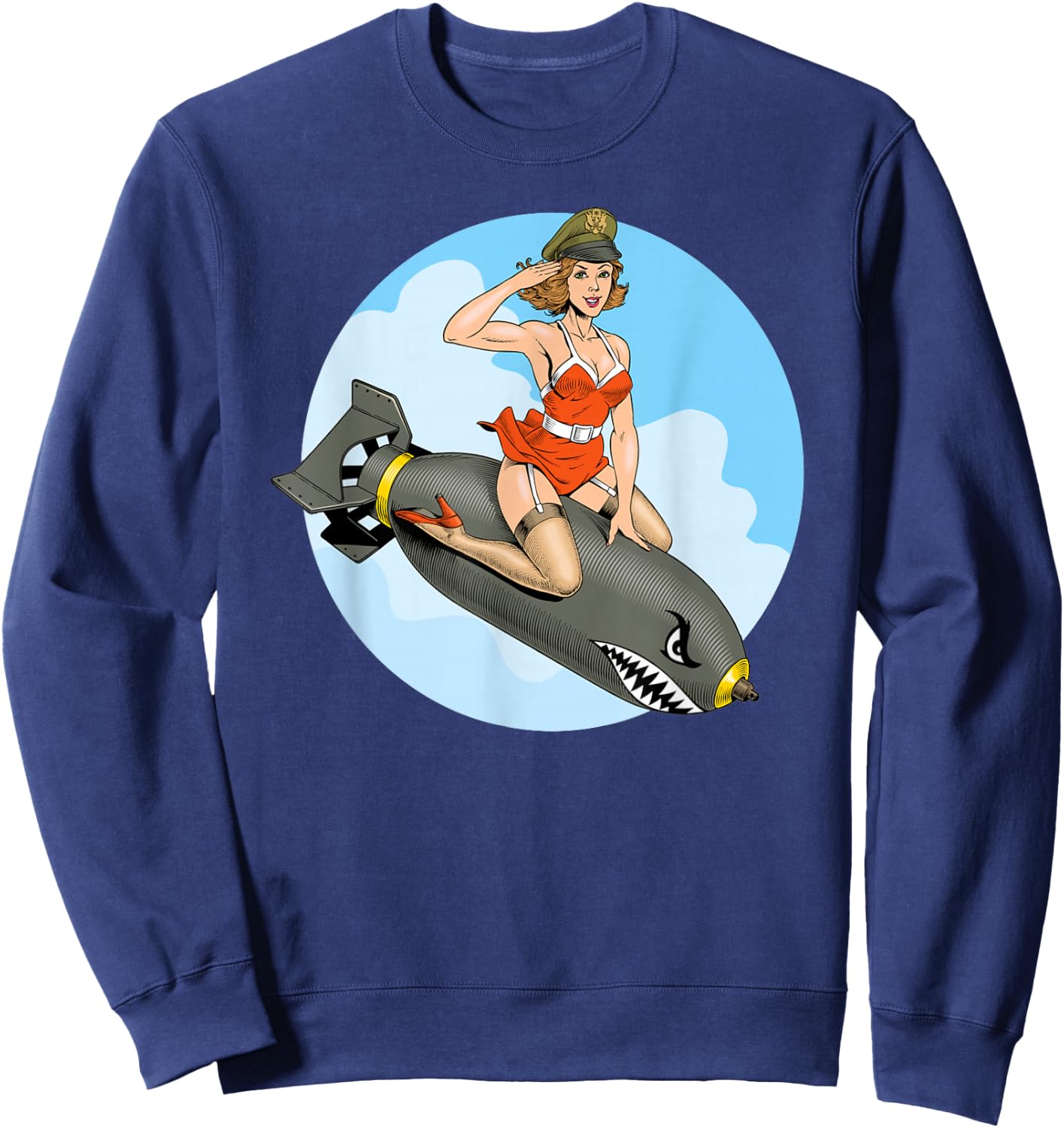 Pin Up Girl Bomber Aviation Bomb Pinup Girl Sweatshirt - Sweatshirt | Navy