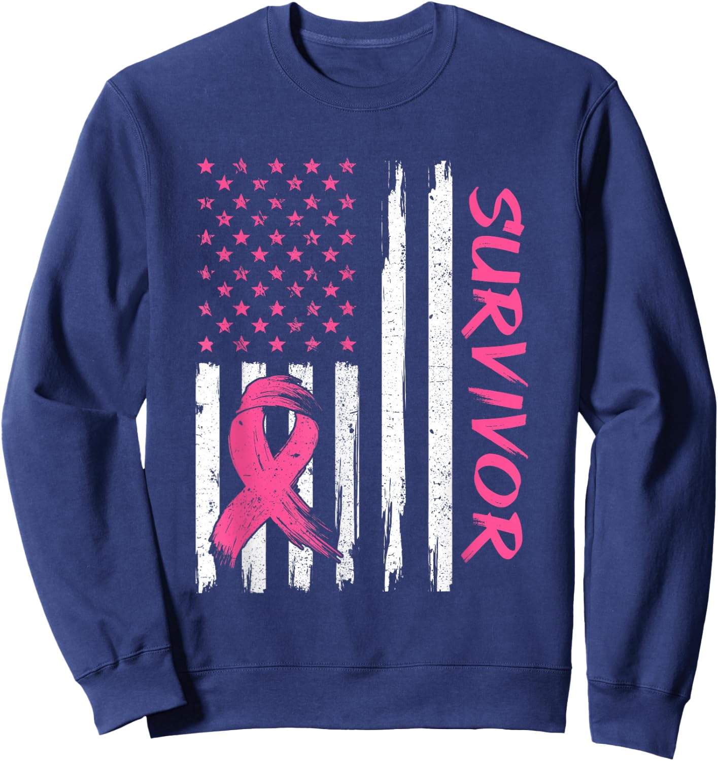Breast Cancer Survivor American Flag Breast Cancer Awareness Sweatshirt - Sweatshirt | Navy