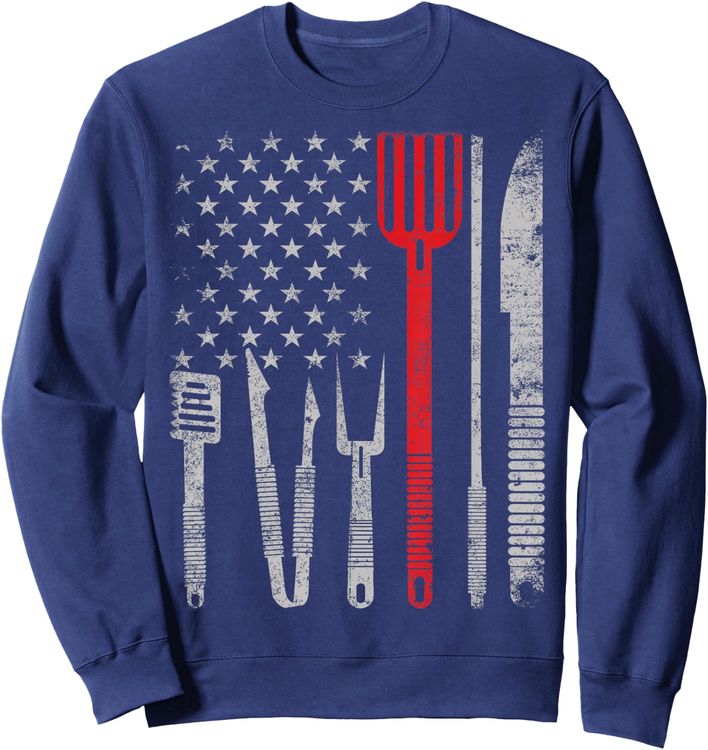 BBQ Grill pork with 4th July USA flag Cooking Chef T shirt Sweatshirt - Sweatshirt | Navy