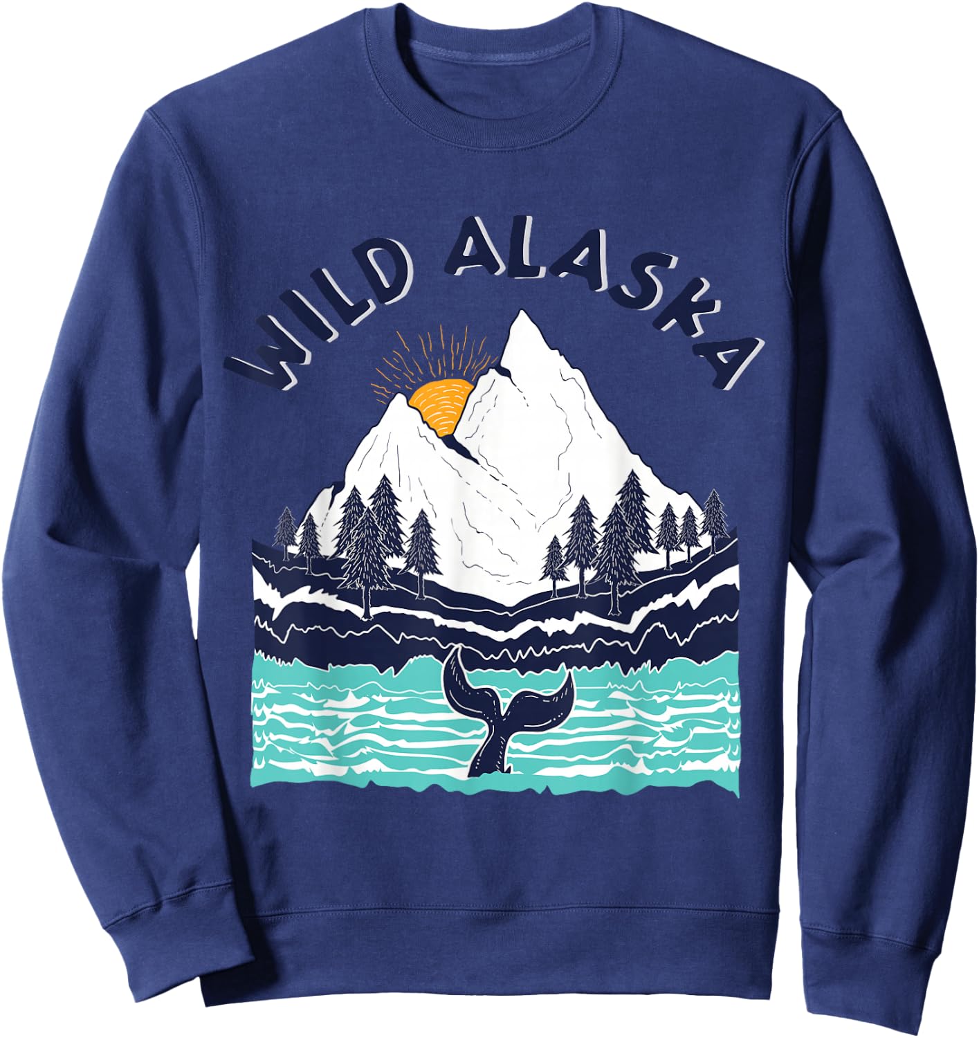 Vintage Alaska Wild Landscape Humpback Whale Sweatshirt - Sweatshirt | Navy