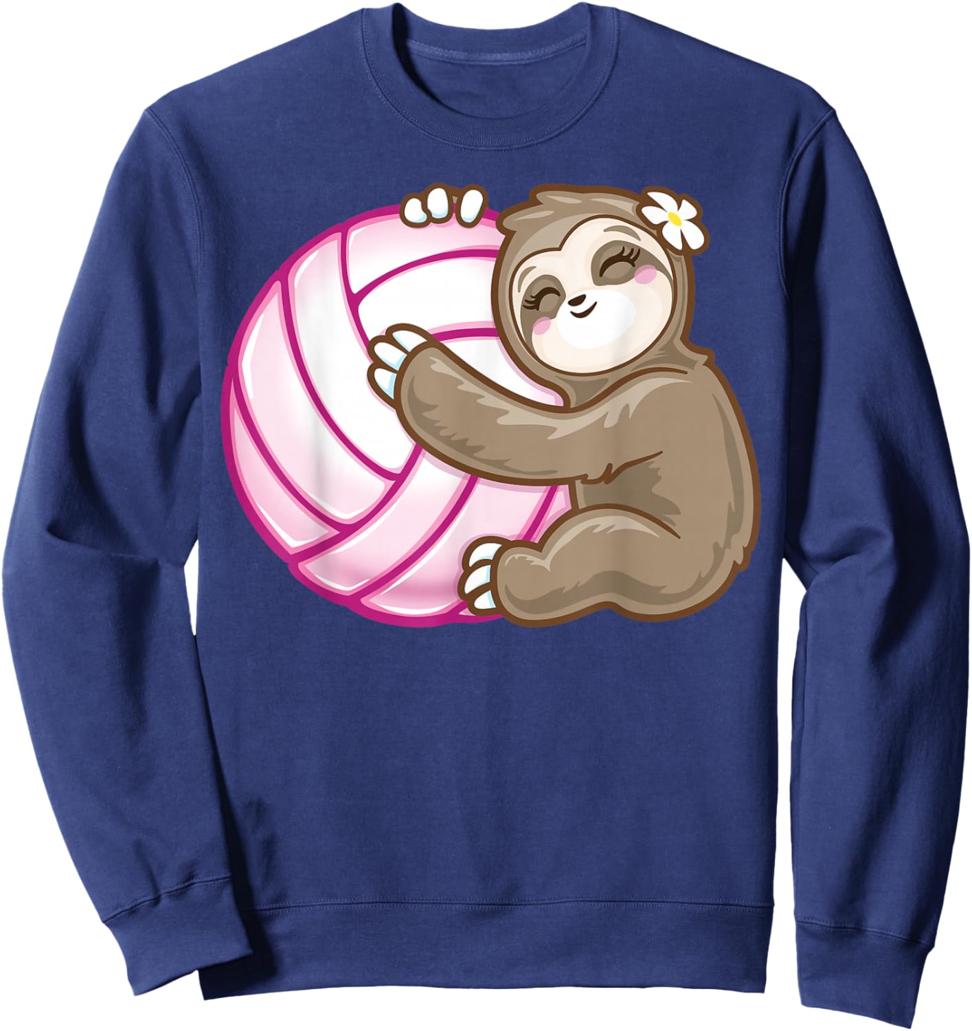 Sloth Hug Pink Ball Girls Volleyball Lover Fan Sports player Sweatshirt - Sweatshirt | Navy