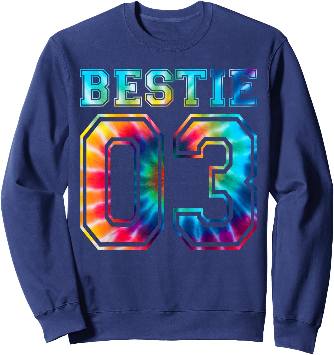 Bestie 03 Tie-Dye Pattern Matching Best Varsity School Sweatshirt - Sweatshirt | Navy