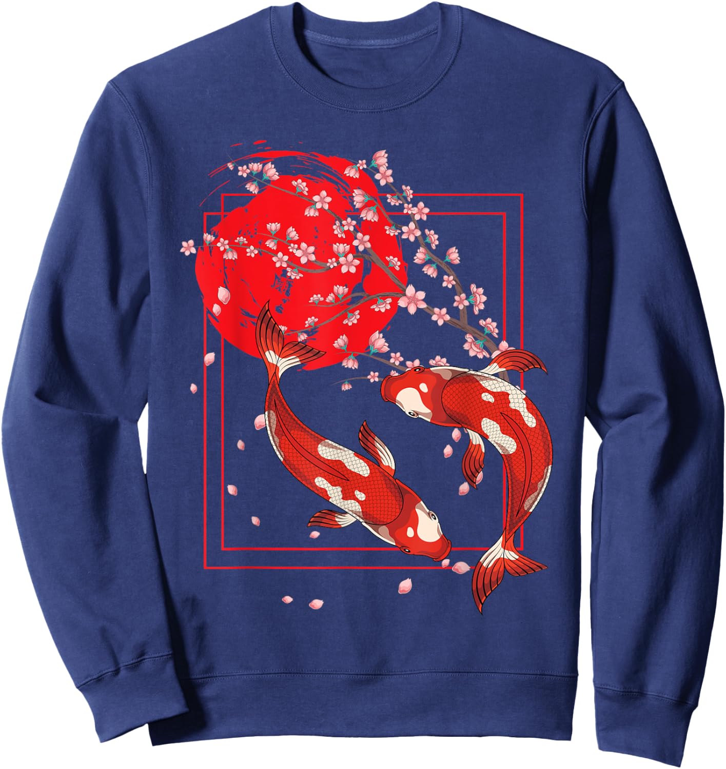 Asian Koi Pond Sakura Cherry Blossom Japanese Fish Koi Carp Sweatshirt - Sweatshirt | Navy