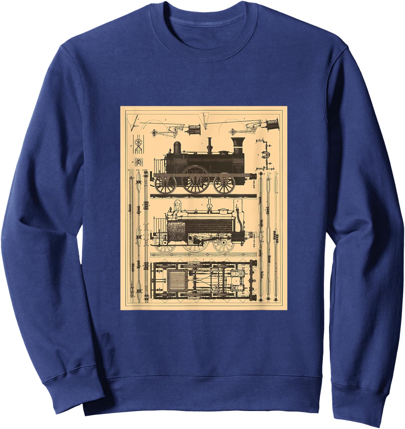Railroad Locomotive Blueprint Sweatshirt - Sweatshirt | Navy