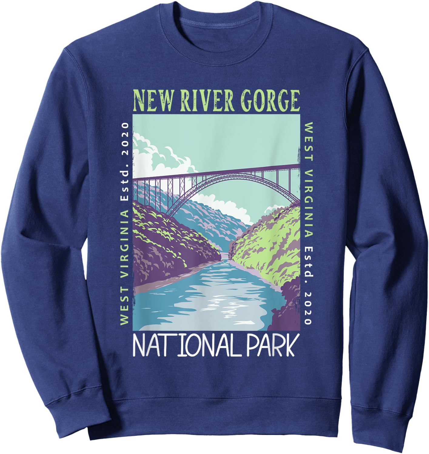 New River Gorge National Park Bridge Distressed Vintage Sweatshirt - Sweatshirt | Navy