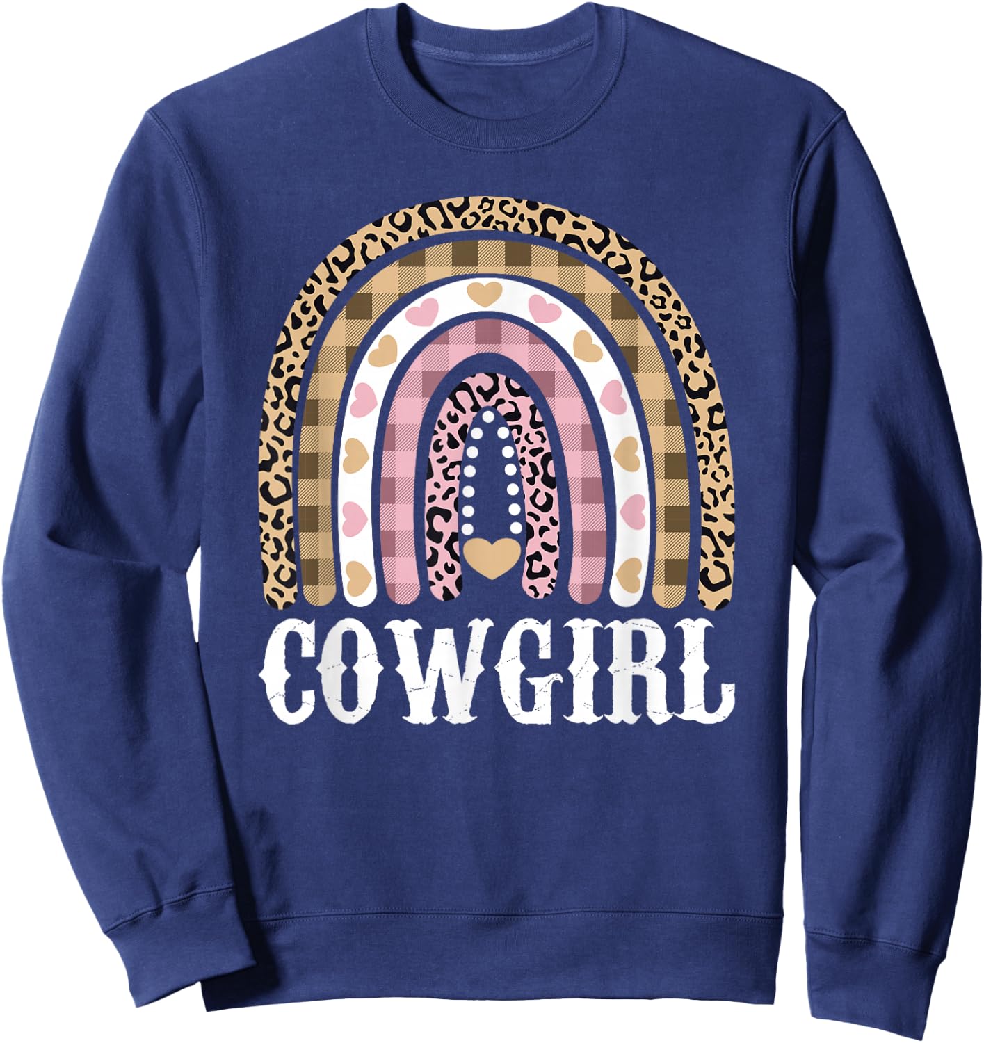 Cowgirl Outfit Women Cowboy Rainbow Leopard Western Cow Girl Sweatshirt - Sweatshirt | Navy