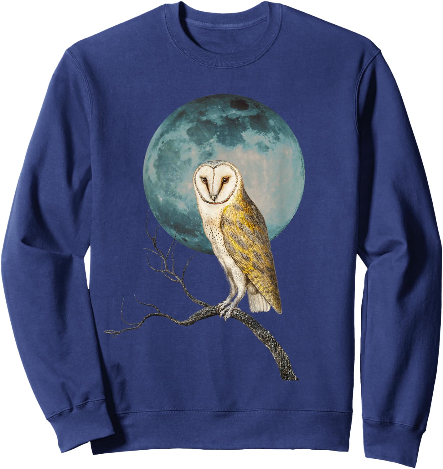 Barn Owl Lover Full Moon Vintage Illustration Birder Graphic Sweatshirt - Sweatshirt | Navy
