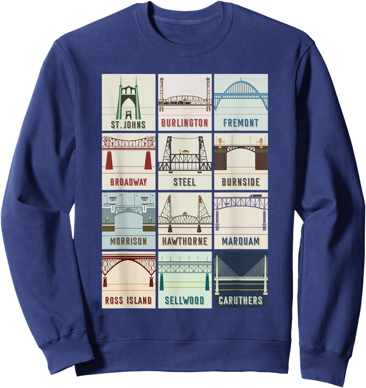 Vintage Bridges Of Portland Oregon , Black Sweatshirt - Sweatshirt | Navy