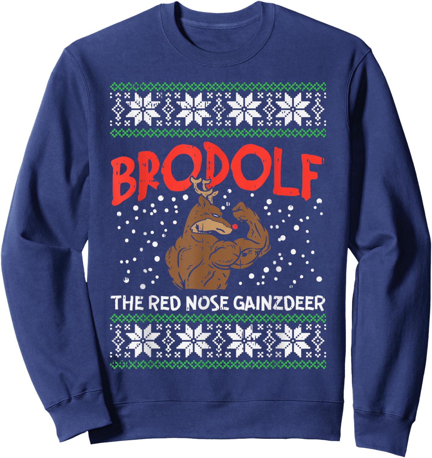 Brodolf Reindeer Gainzdeer Funny Christmas Sweater Gym PJ Sweatshirt - Sweatshirt | Navy