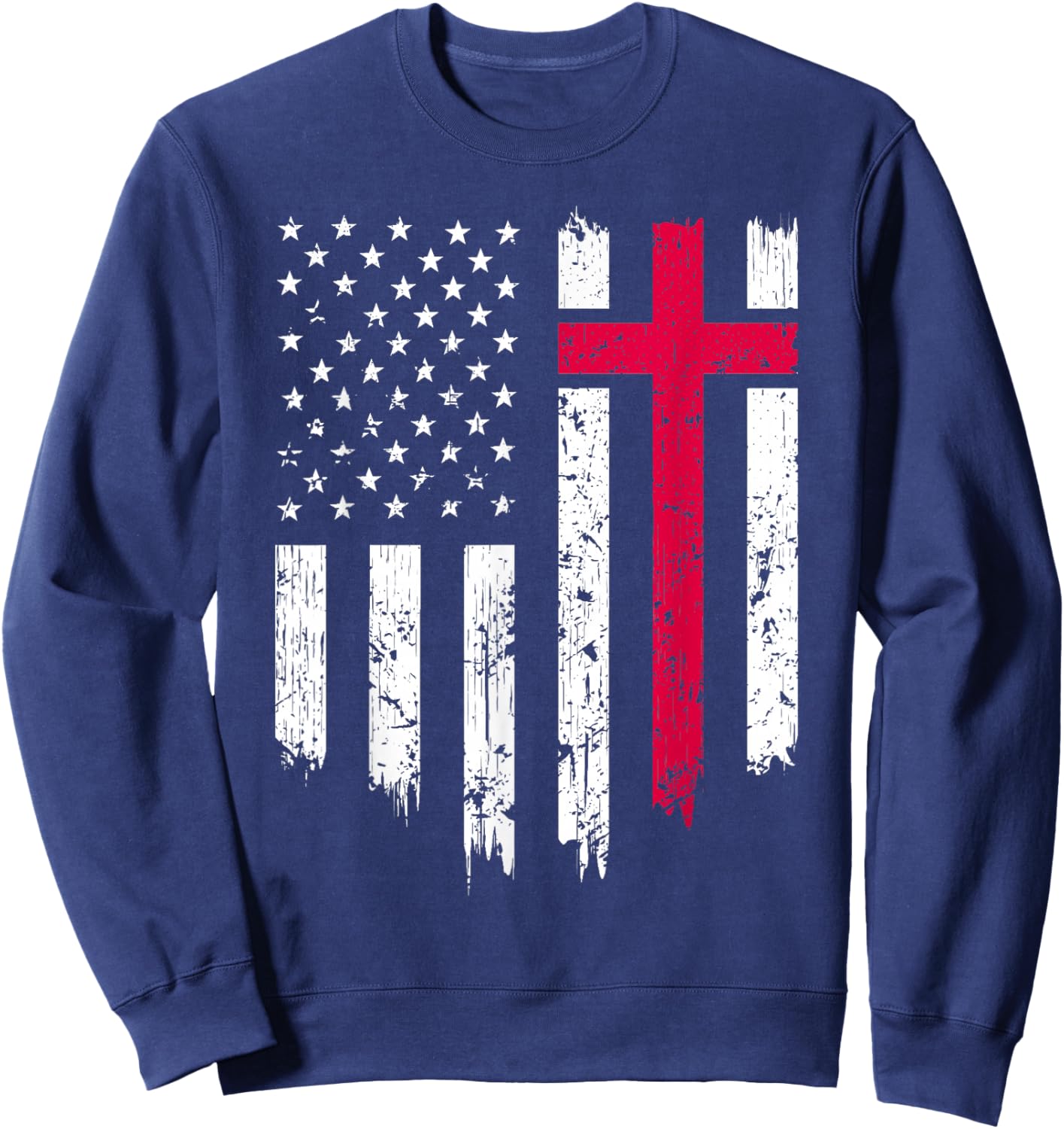 Vintage Distressed USA Flag Cross Christian Faith Gift Small Sweatshirt - Sweatshirt | Navy