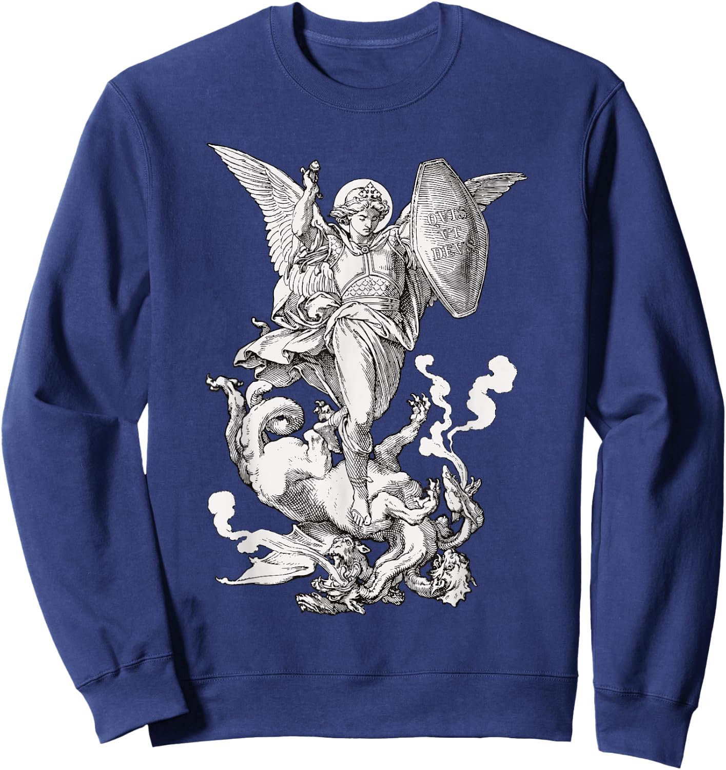 Archangel Saint Michael Fighting the Dragon Catholic Sweatshirt - Sweatshirt | Navy