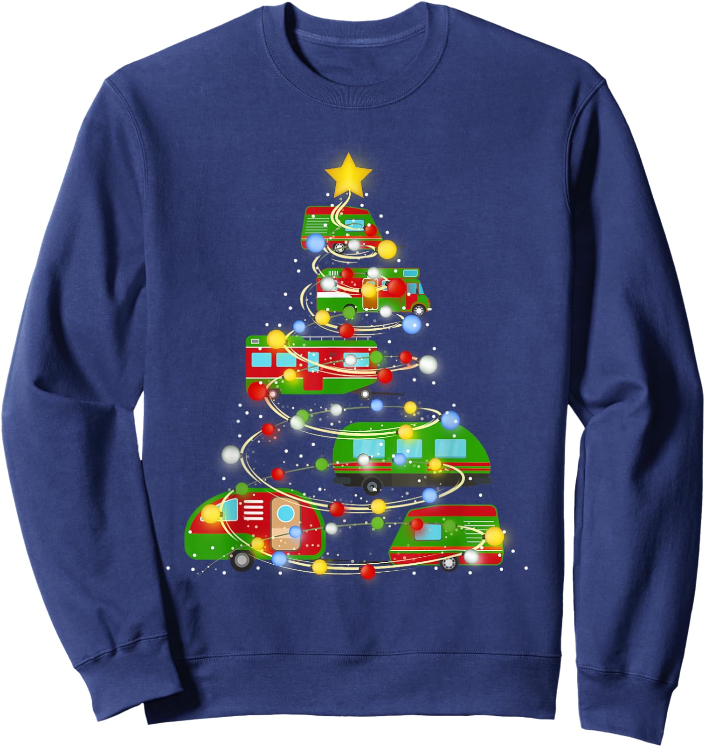 Christmas Tree Vehicles Camping Lover Funny Pajamas Xmas Sweatshirt - Sweatshirt | Navy