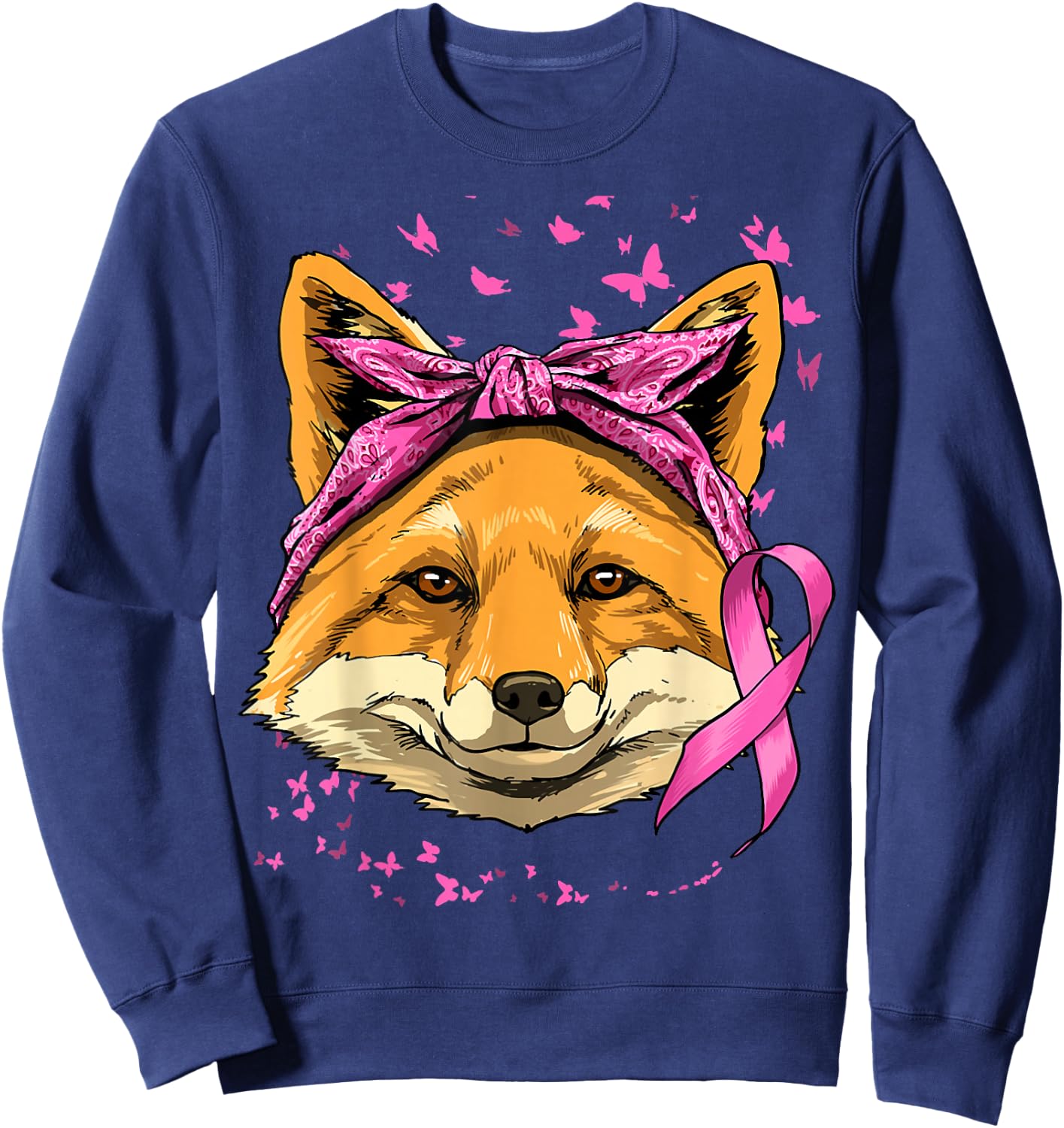 Fox Breast Cancer Awareness Pink Ribbon Cancer Survivor Sweatshirt - Sweatshirt | Navy