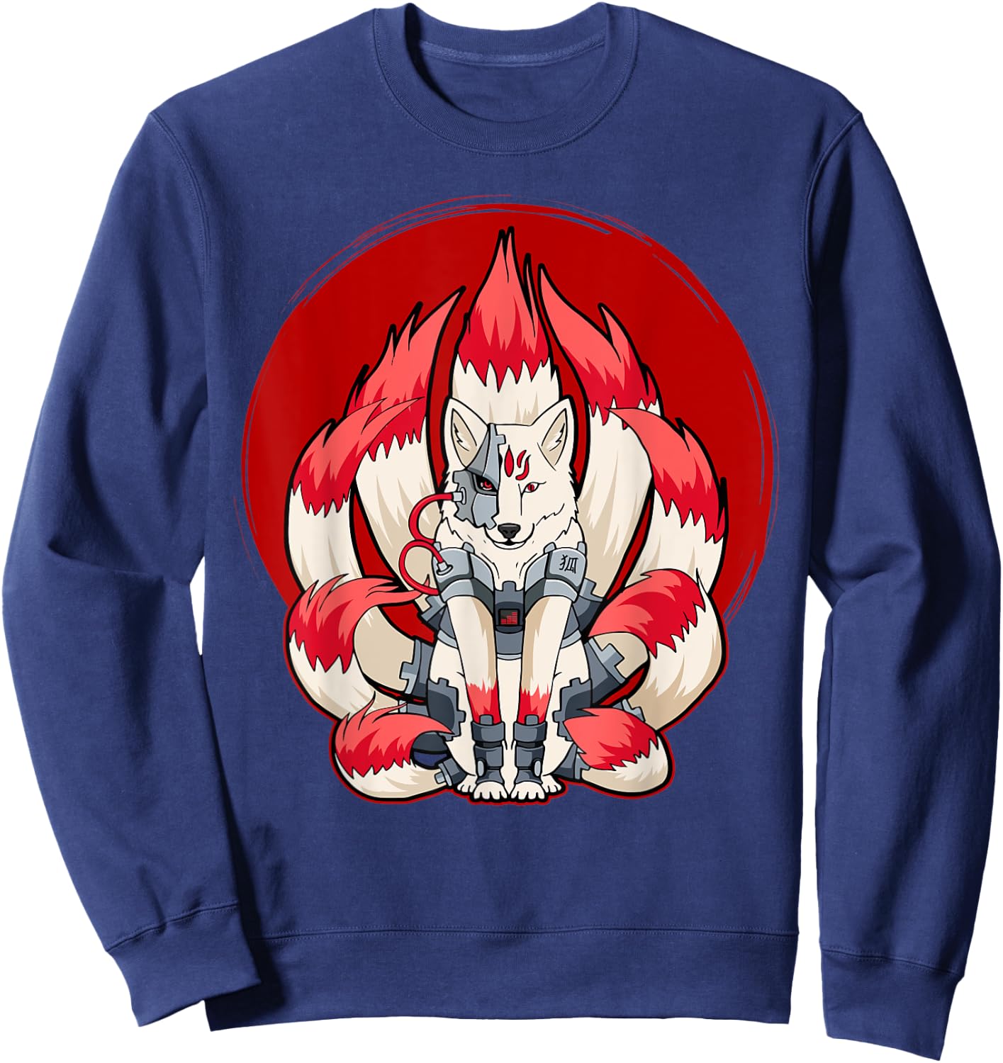 Cyborg Kitsune Nine Tailed Fox Cyber Aesthetic Sweatshirt - Sweatshirt | Navy
