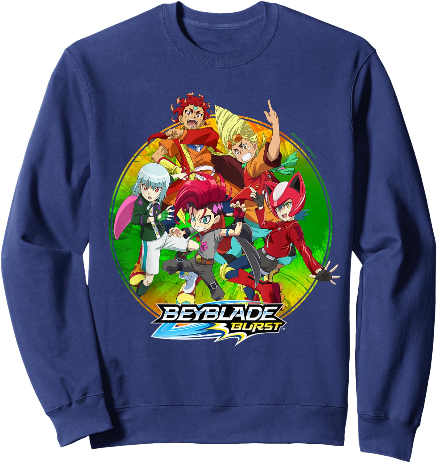 Hasbro BEYBLADE BURST QUADDRIVE -Kids Black Cotton 60% Polyester 40% Classic Fit Collarless Short Sleeve Sweatshirt - Sweatshirt | Navy
